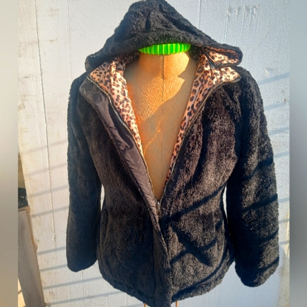 Women's Winter Faux Fur Reversible Jacket leopard